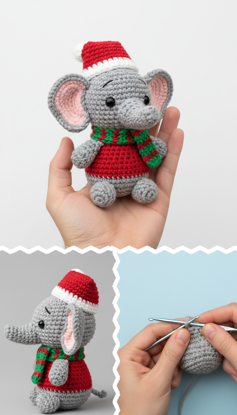 Jolly Holiday Elephant Amigurumi: Free Crochet Pattern!