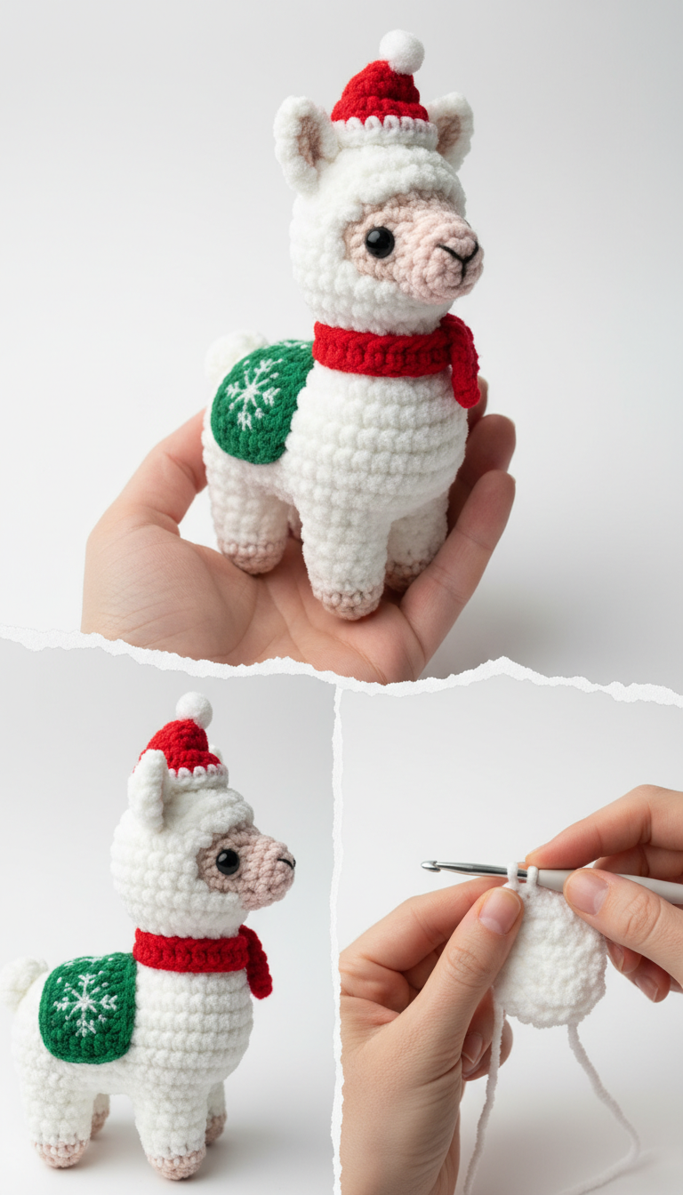Adorable Crochet Christmas Llama Amigurumi Pattern