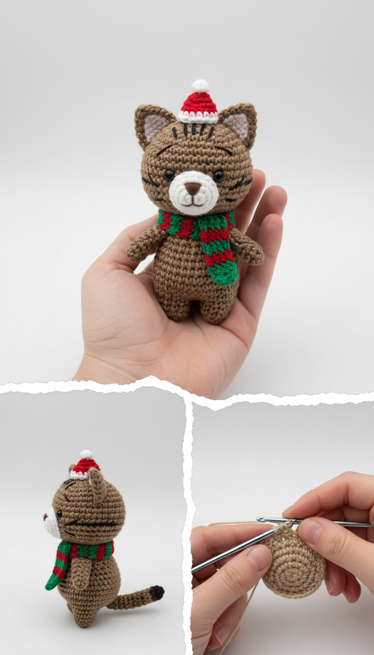 Meowy Christmas! Crochet Your Own Adorable Tabby Cat Amigurumi with Santa Hat