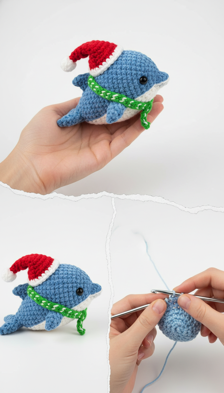 Fin-tastic Holiday Charm: Crochet Christmas Dolphin Amigurumi Pattern