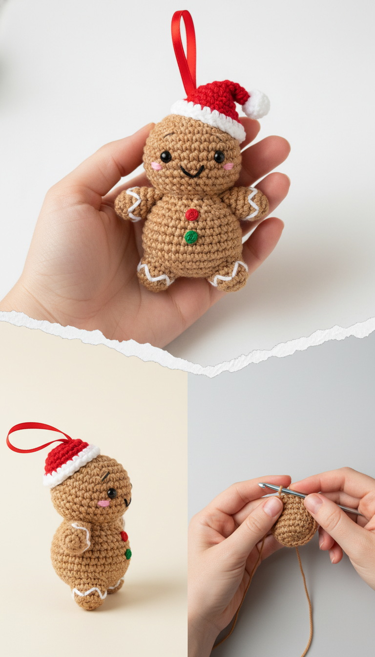Sweet & Simple Gingerbread Man Amigurumi Ornament Crochet Pattern