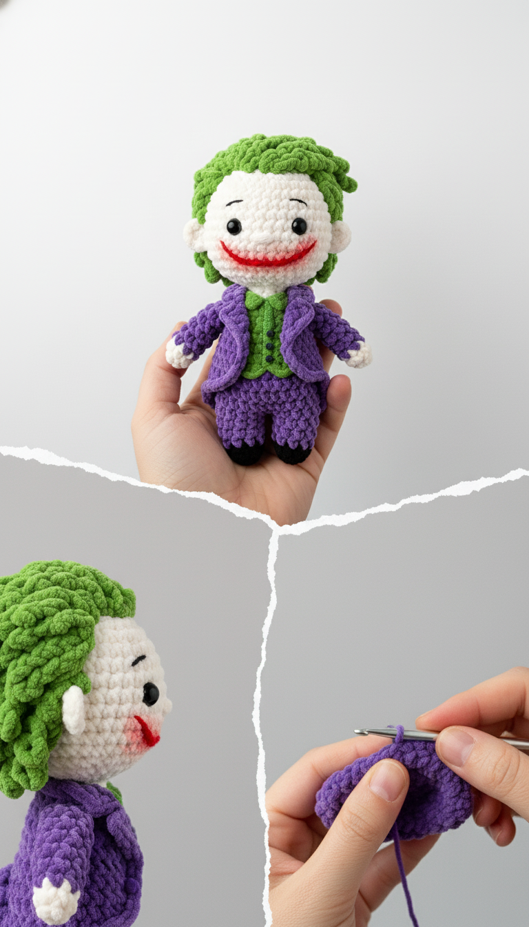 Craft Your Own Mischievous Crochet Joker Amigurumi Doll