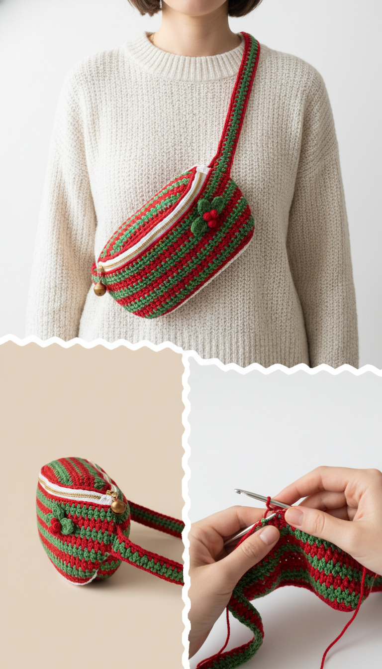 Crochet Christmas Fanny Pack Pattern: Festive Holiday Sling Bag