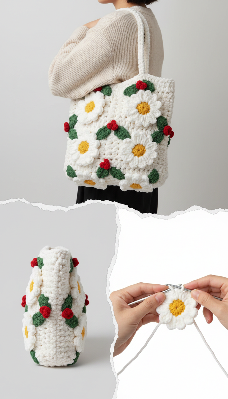 Blossom & Berry Delight: Your Crochet Daisy Berry Tote Bag Pattern