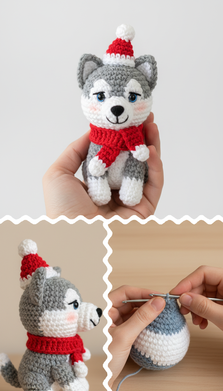 Festive Fluff: Adorable Christmas Husky Amigurumi Free Pattern