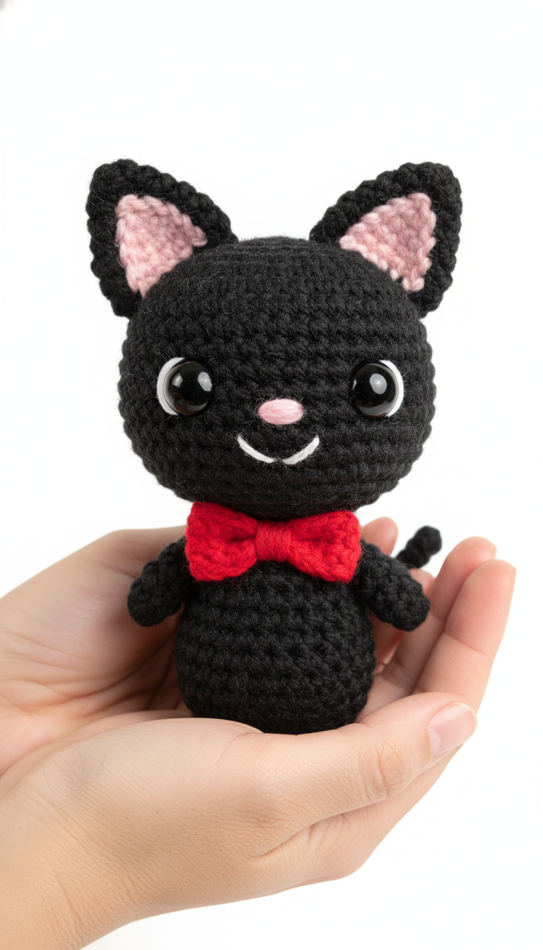Purr-fectly Adorable Amigurumi Black Cat Pattern with Bow Tie