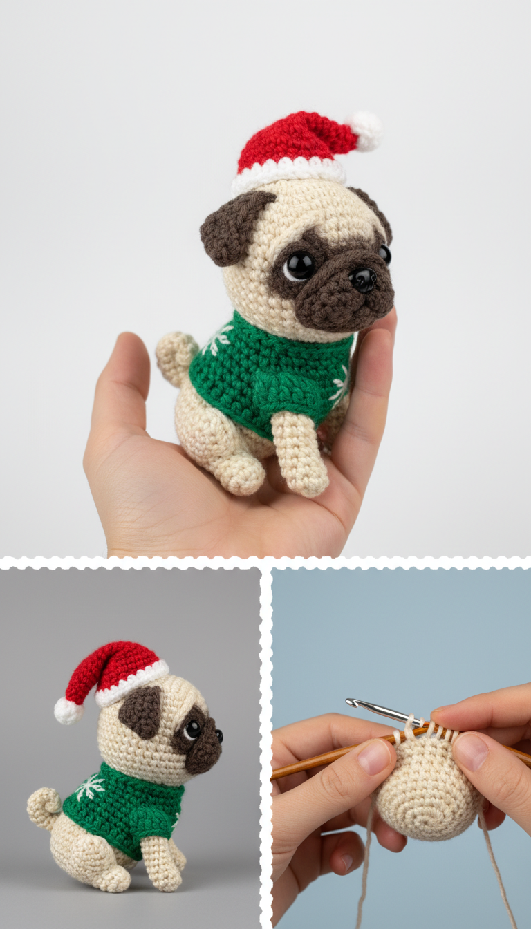 Adorable Christmas Pug Amigurumi Pattern: Crochet a Festive Fido!