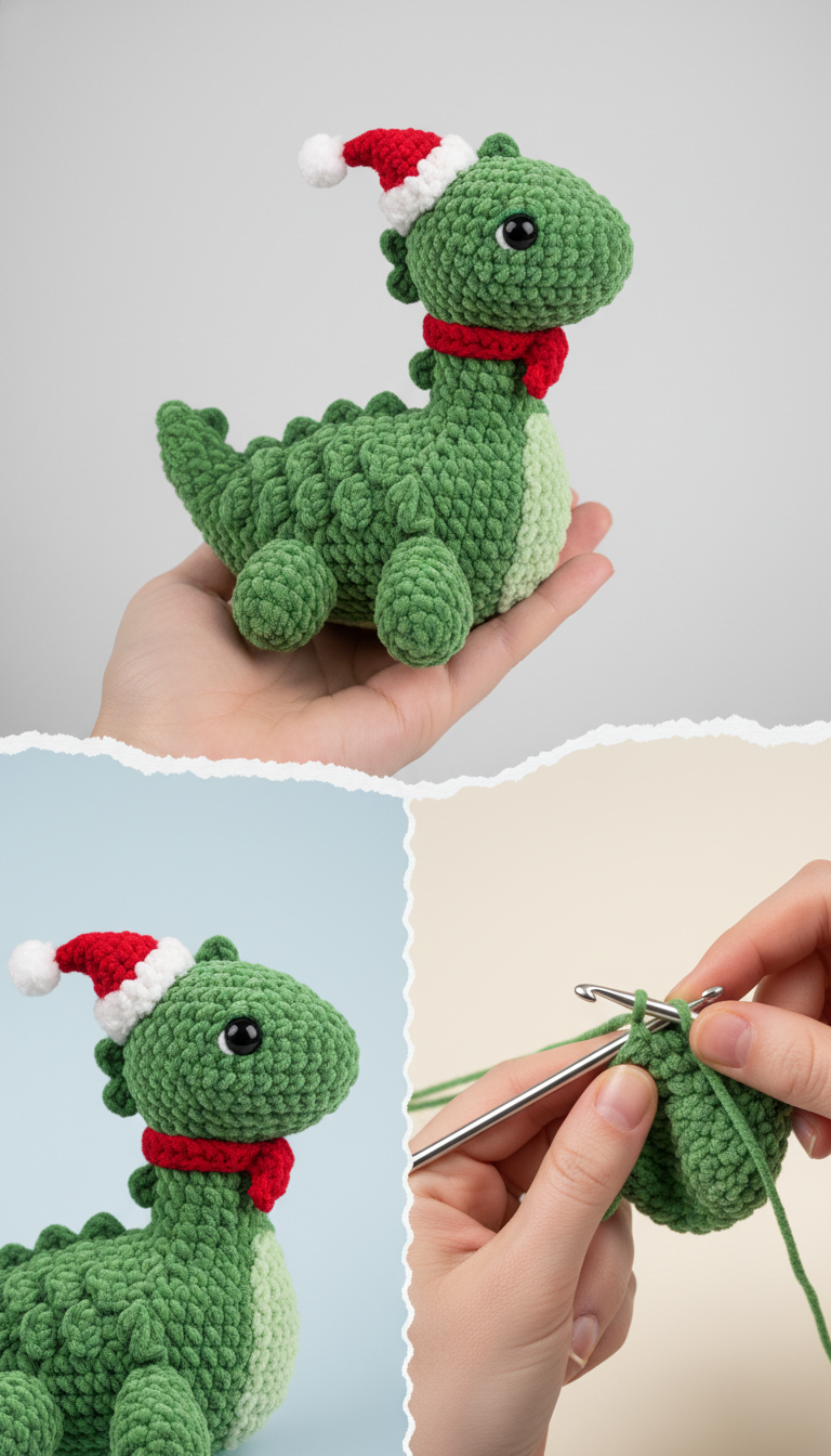 Roar-tastic Holidays: Crochet a Festive Dinosaur Amigurumi with Santa Hat