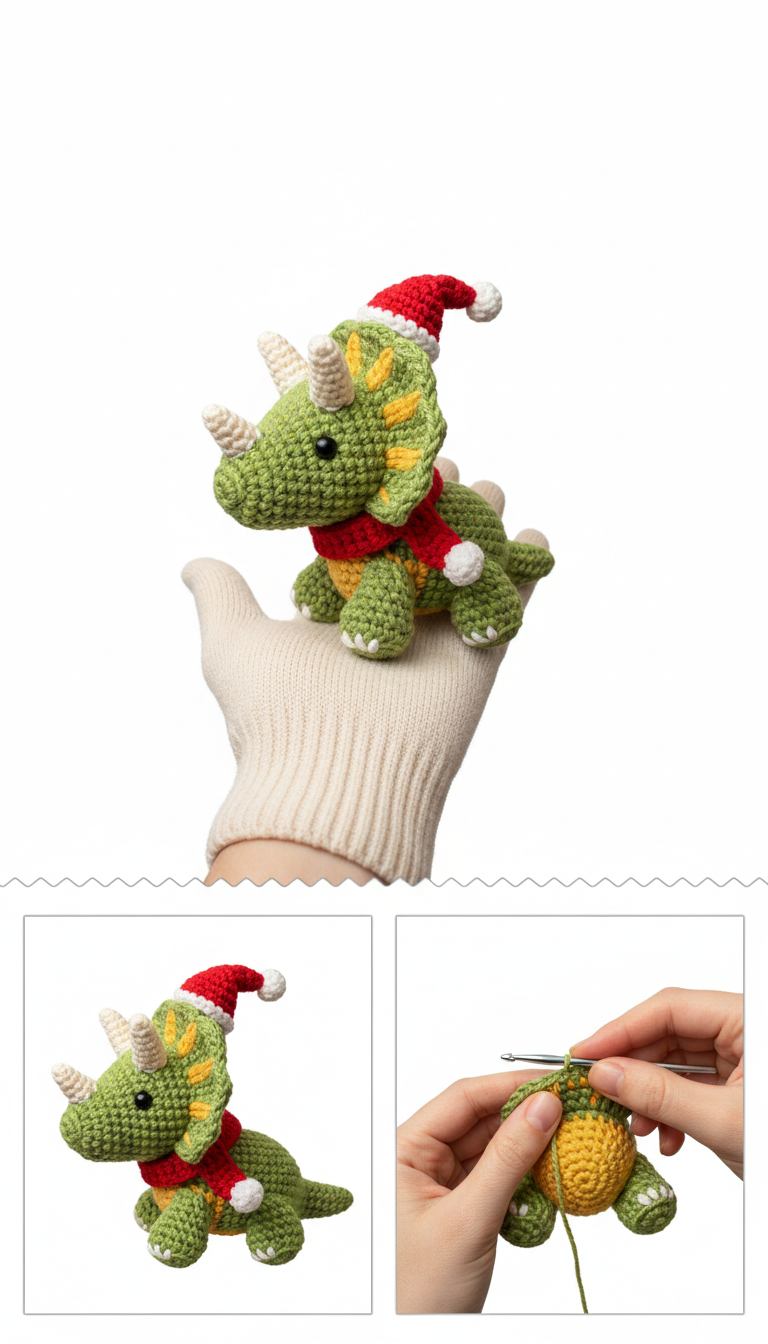 Roaringly Festive: Crochet Christmas Triceratops Amigurumi Pattern