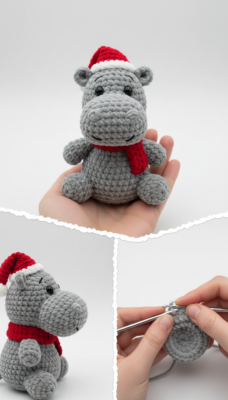 Jolly Hippo Holiday: Free Amigurumi Christmas Hippo Pattern with Santa Hat!