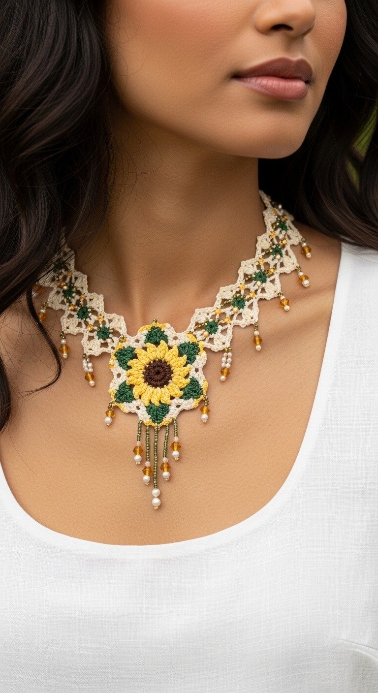 Blossom & Adorn: Handcrafted Crochet Sunflower Necklace Pattern