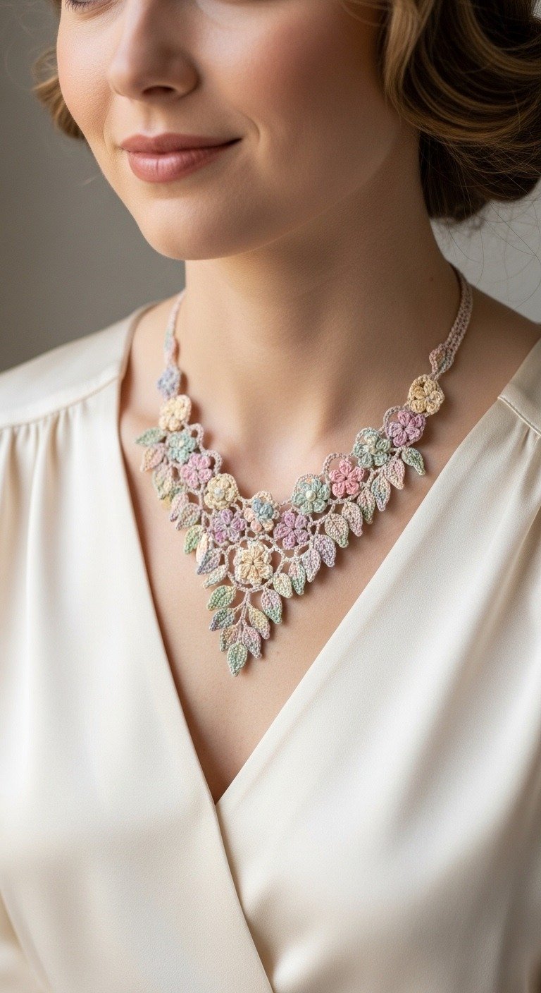 Blossom & Bloom: Elegant Pastel Crochet Floral Necklace Pattern