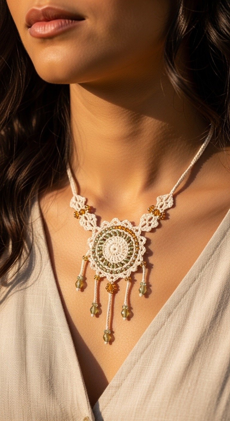 Bohemian Rhapsody: Handcrafted Crochet Medallion Necklace Pattern with Beads