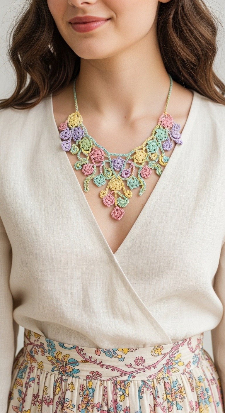 Charming Pastel Blossom Crochet Necklace Pattern