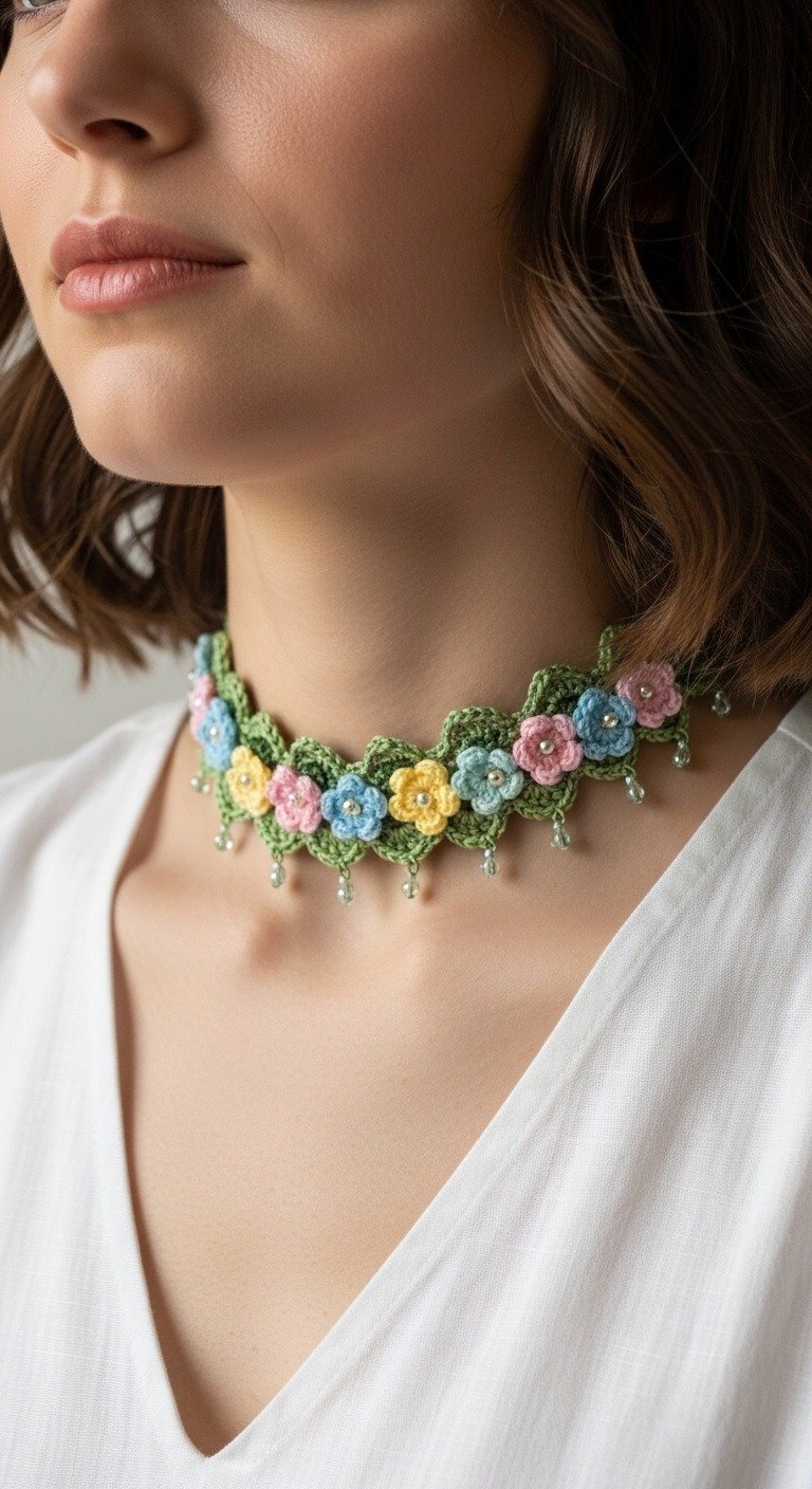Delicate Blossom Crochet Choker Necklace Pattern