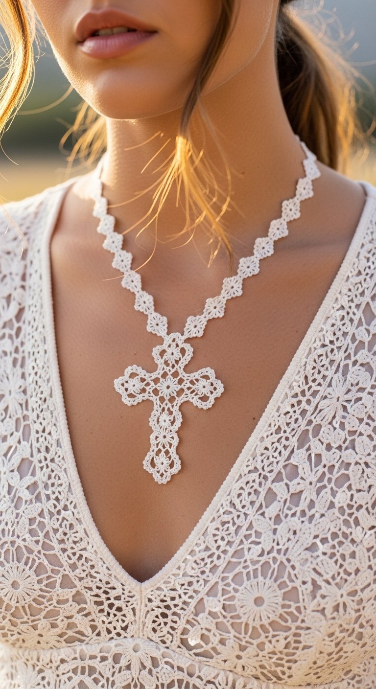 Delicate Crochet Lace Cross Necklace Pattern: Craft Your Own Heirloom