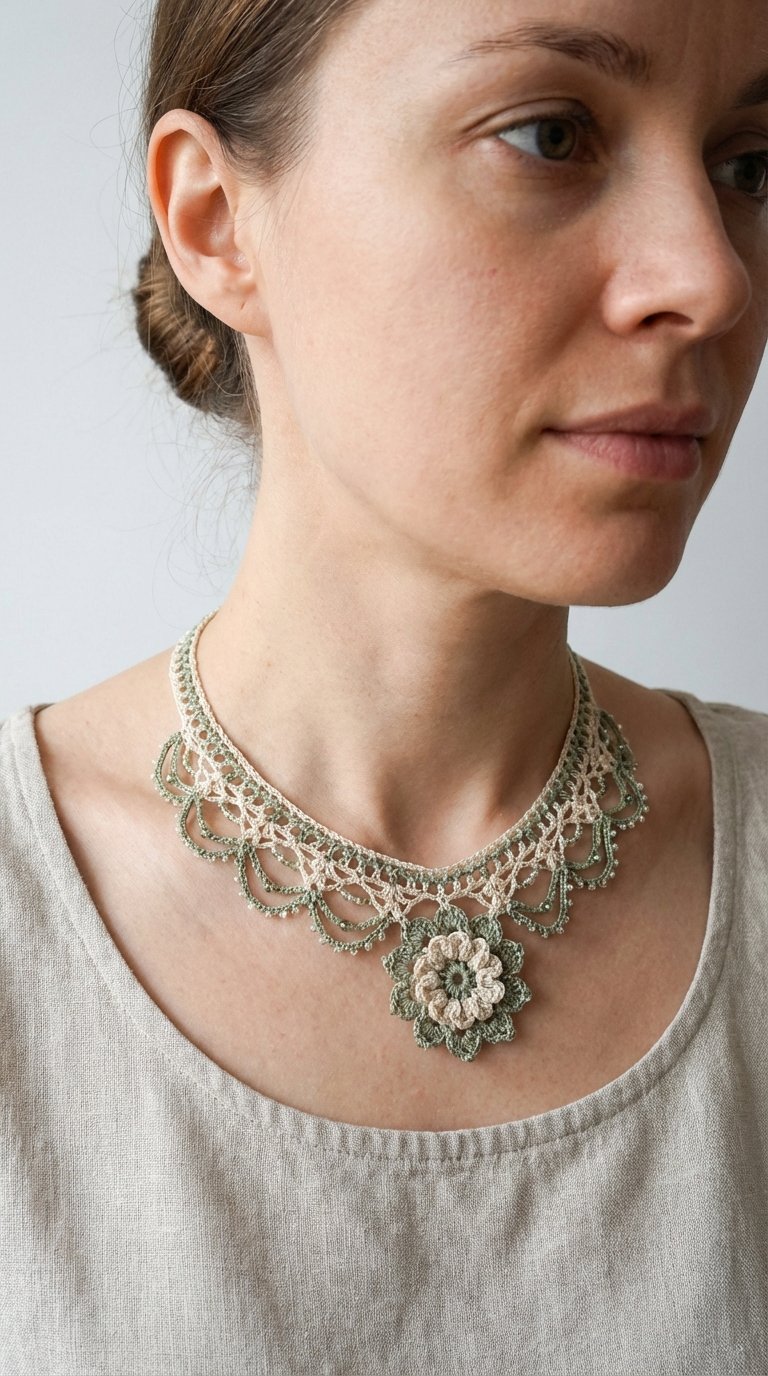 Elegant Delights: A Delicate Crochet Lace Necklace Pattern with Beaded Accents