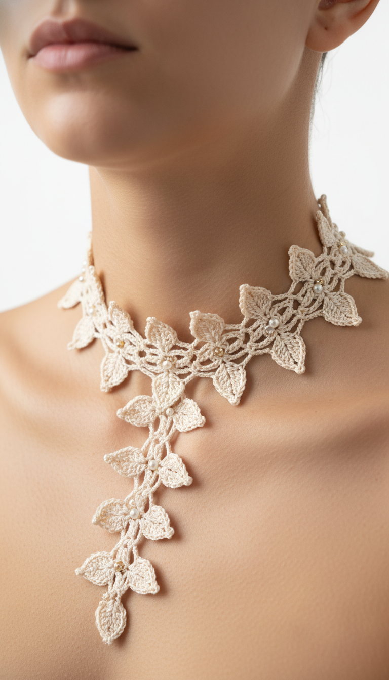 Elegant Enchantment: Handcrafted Crochet Lace Choker Pattern with Beads
