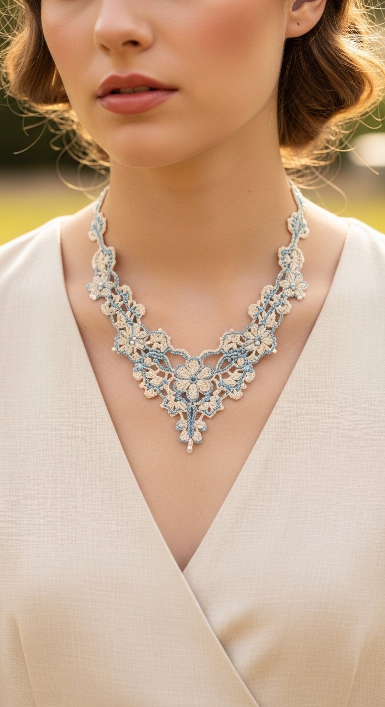Elegant Floral Crochet Lace Necklace Pattern: Craft Timeless Beauty