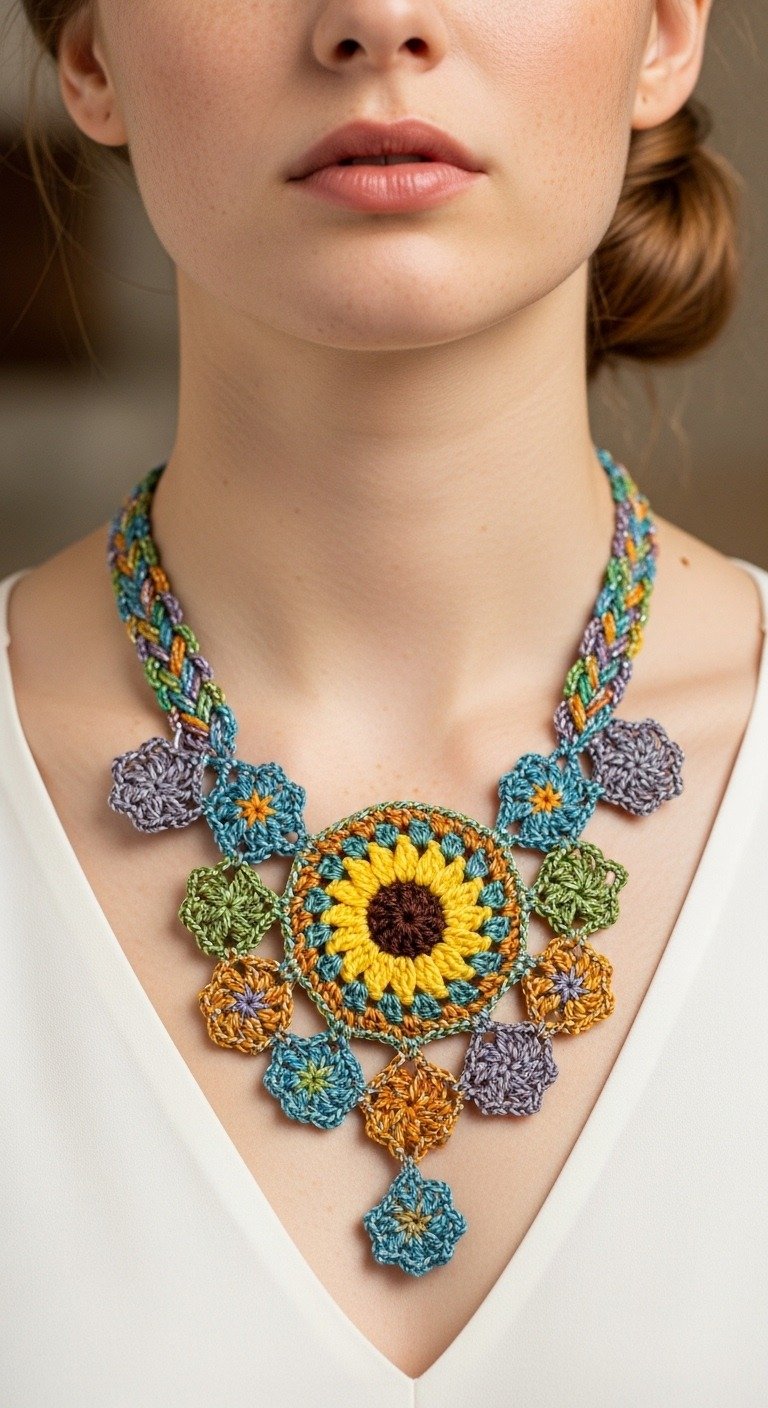 Radiant Sunflower Crochet Necklace Pattern: A Bohemian Statement Piece