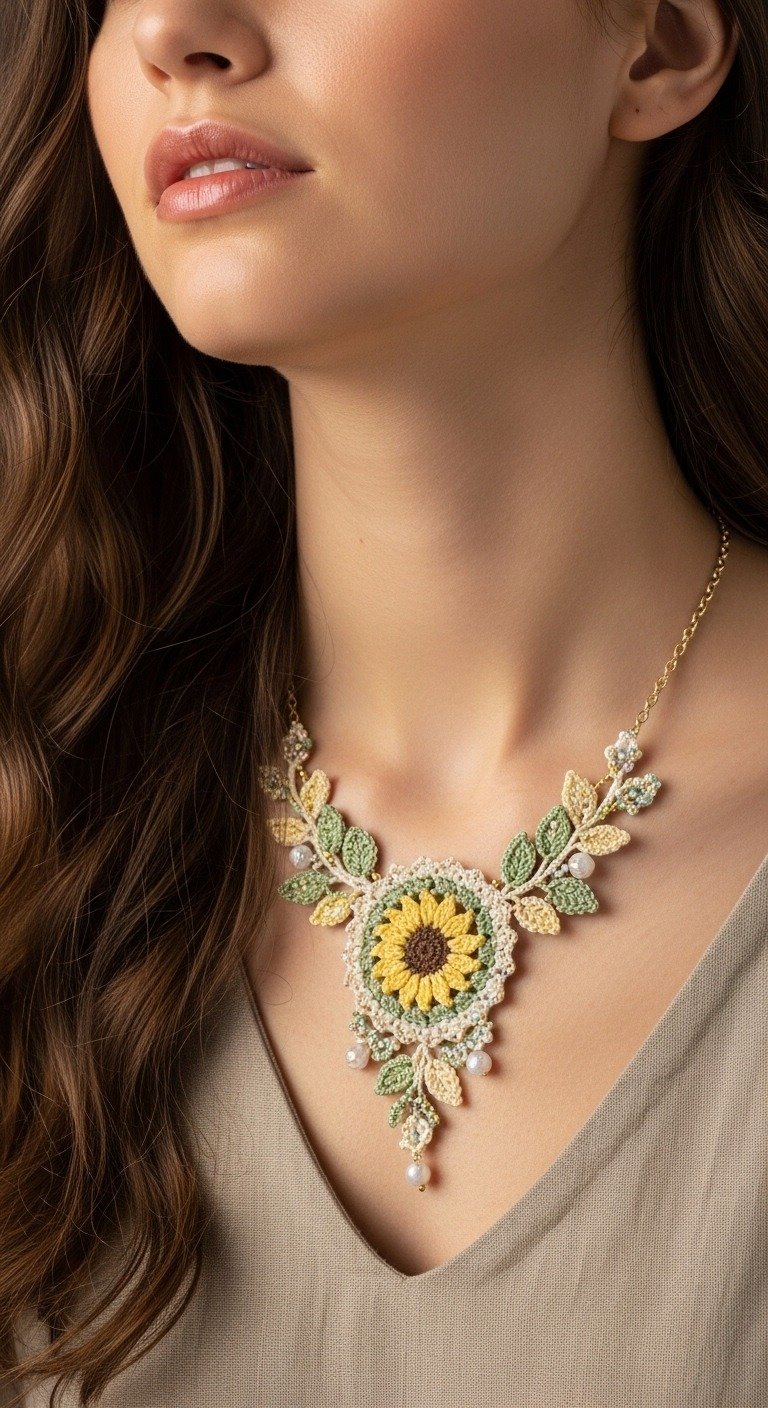 Bloom with Style: Crochet Sunflower Necklace Pattern