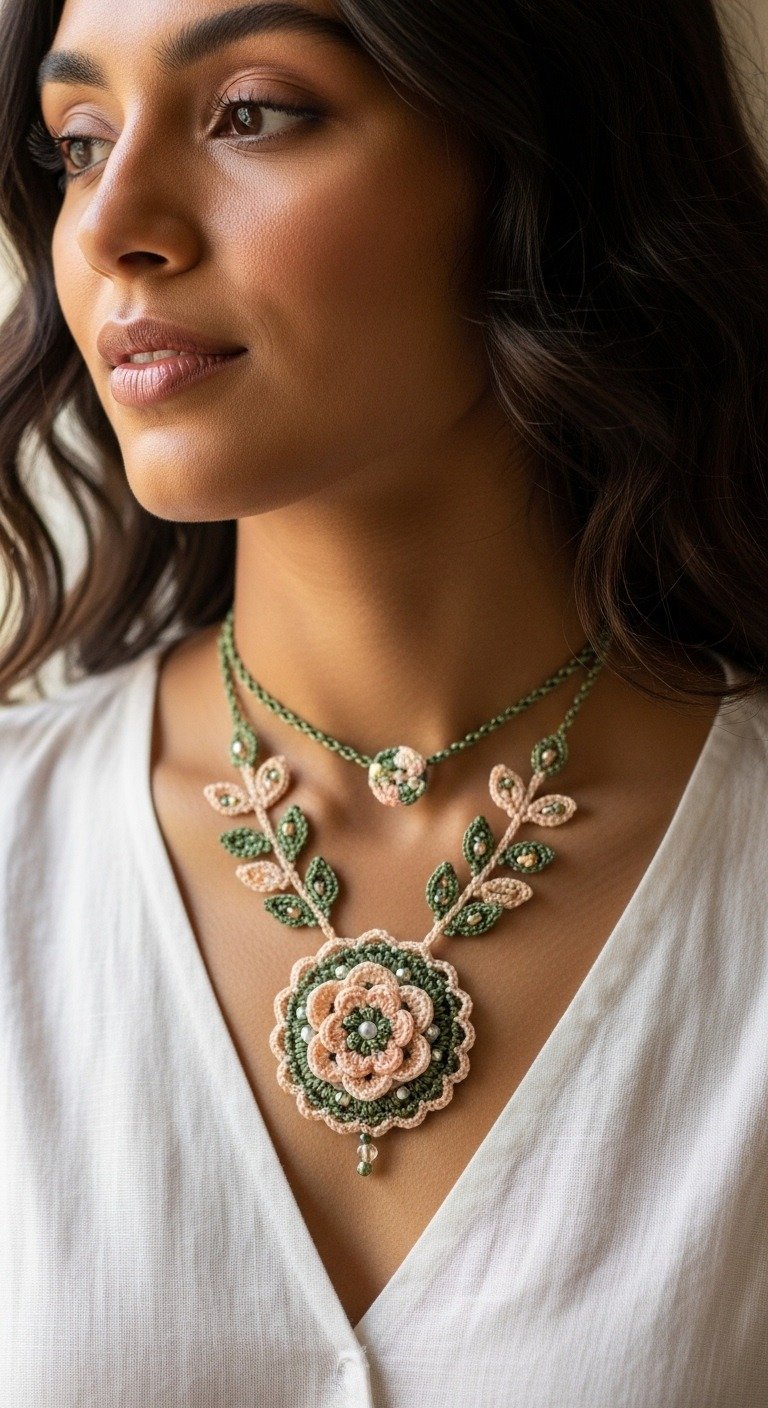 Blossom & Vine: Elegant Crochet Floral Necklace Pattern