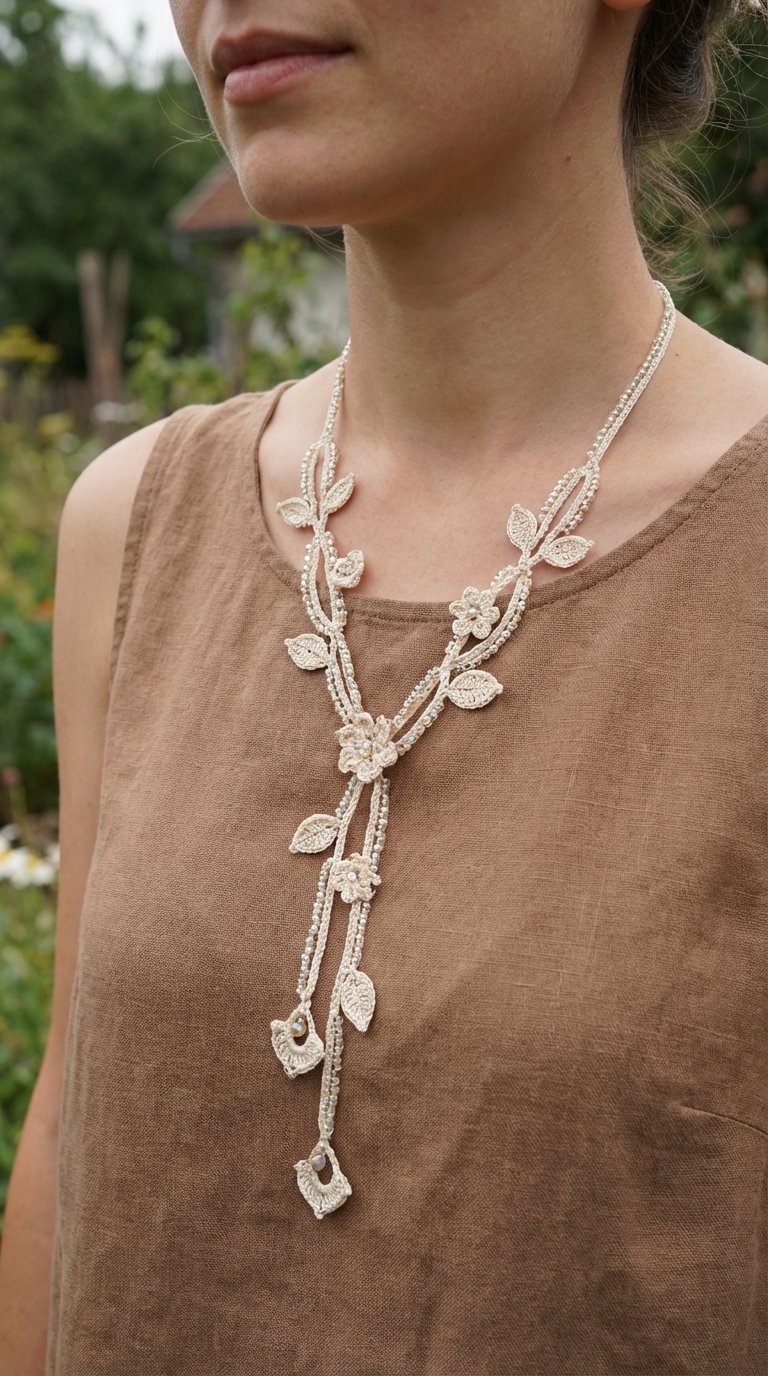 Elegance in Every Stitch: DIY Crochet Lace Floral Necklace Pattern