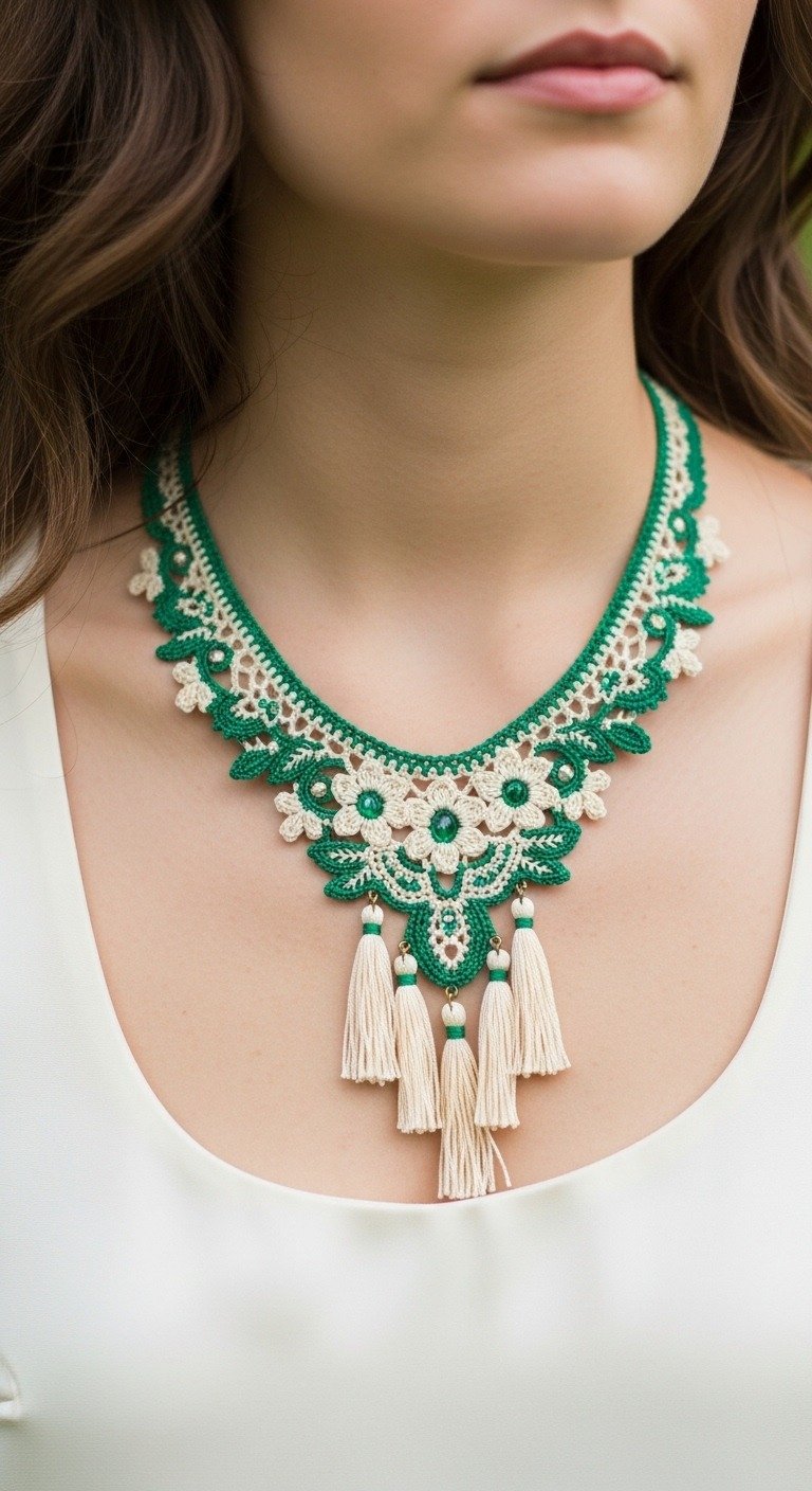 Elegant Emerald Lace Crochet Necklace: A DIY Statement Piece