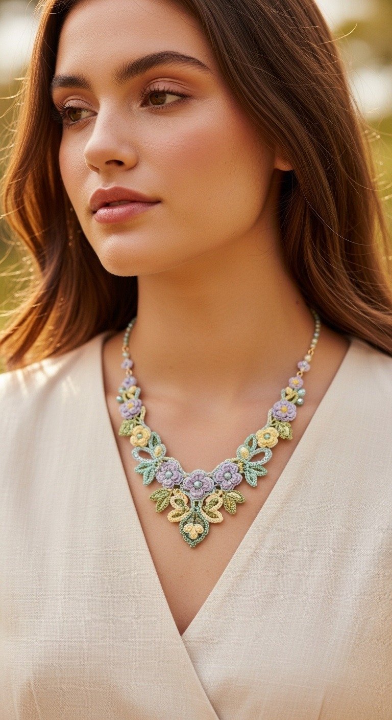 Elegant Floral Crochet Necklace: A Delicate DIY Pattern
