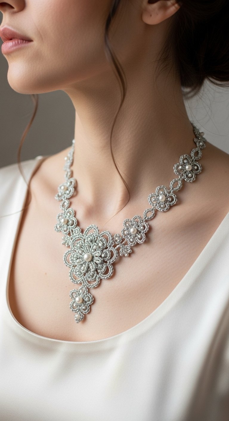 Elegant Silver Bloom Crochet Necklace Pattern: Craft Your Dazzling Statement Piece