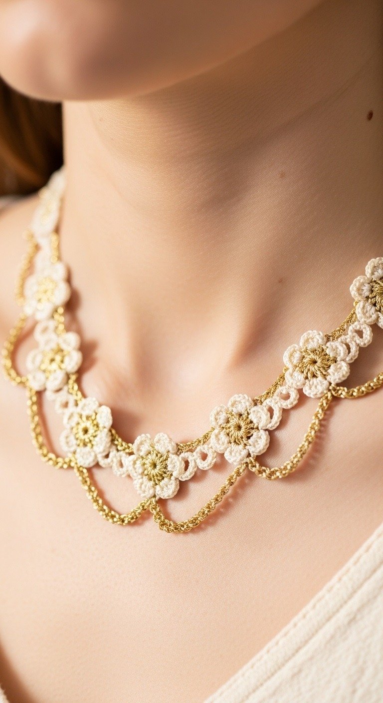 Vintage Allure: The Golden Crochet Blossom Choker Pattern