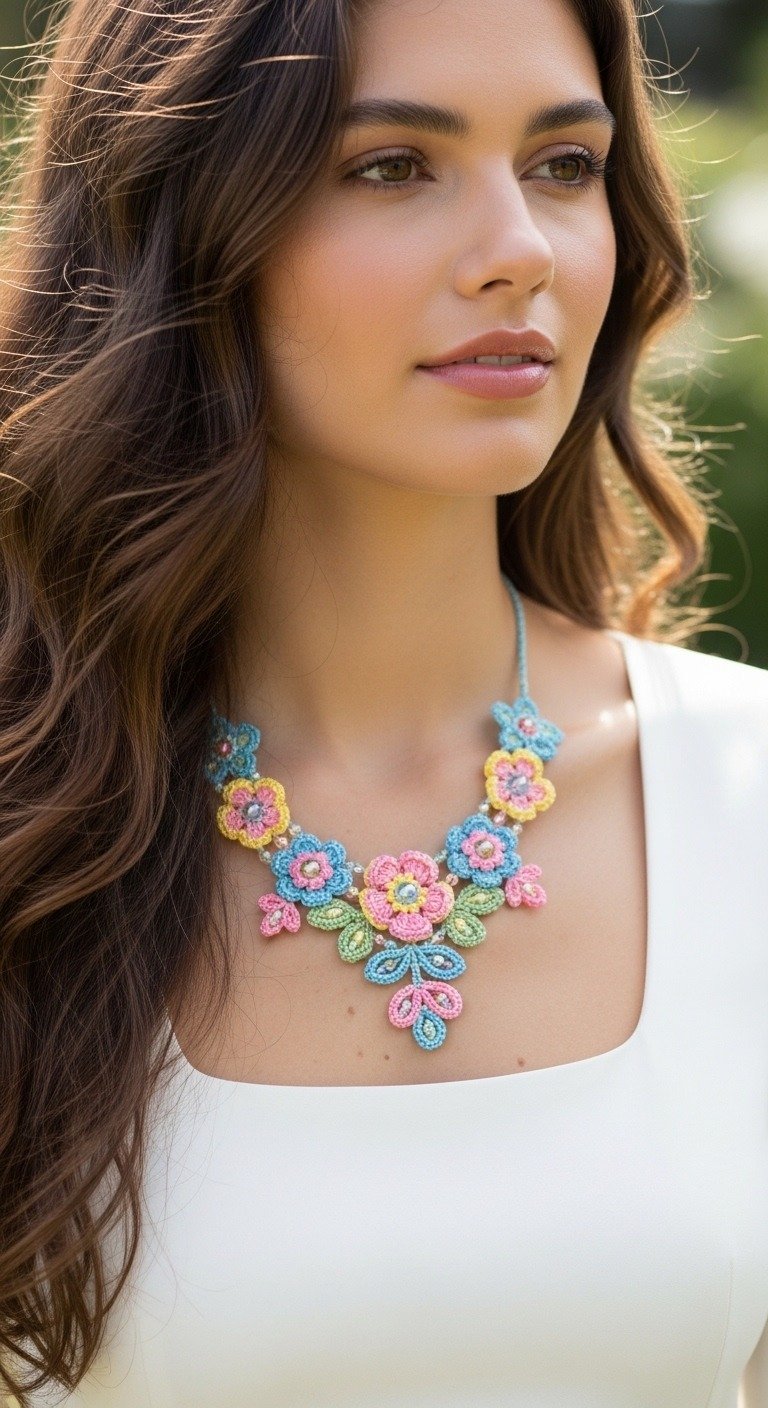 Blossom Cascade: Elegant Crochet Floral Statement Necklace Pattern