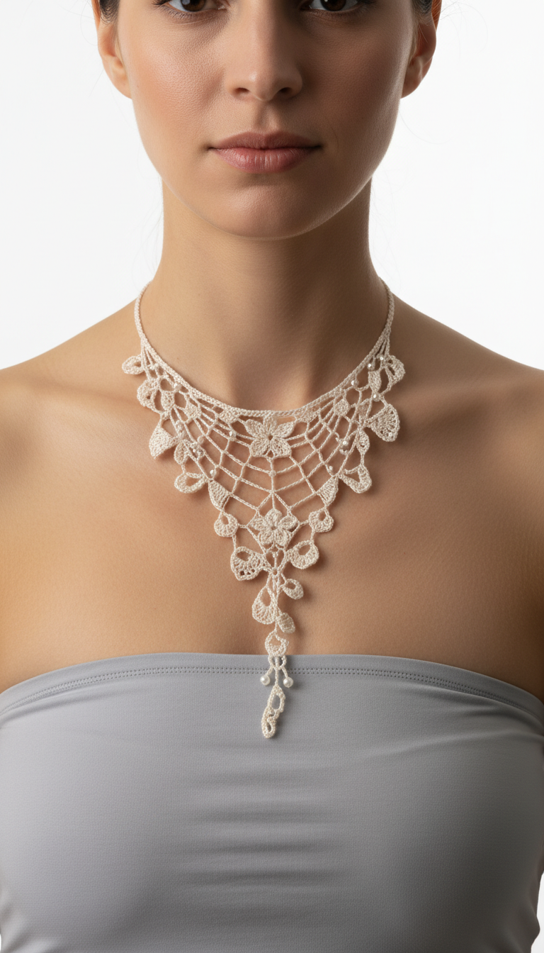 Craft Your Own Elegance: Delicate Lace Crochet Necklace Pattern with Pearls
