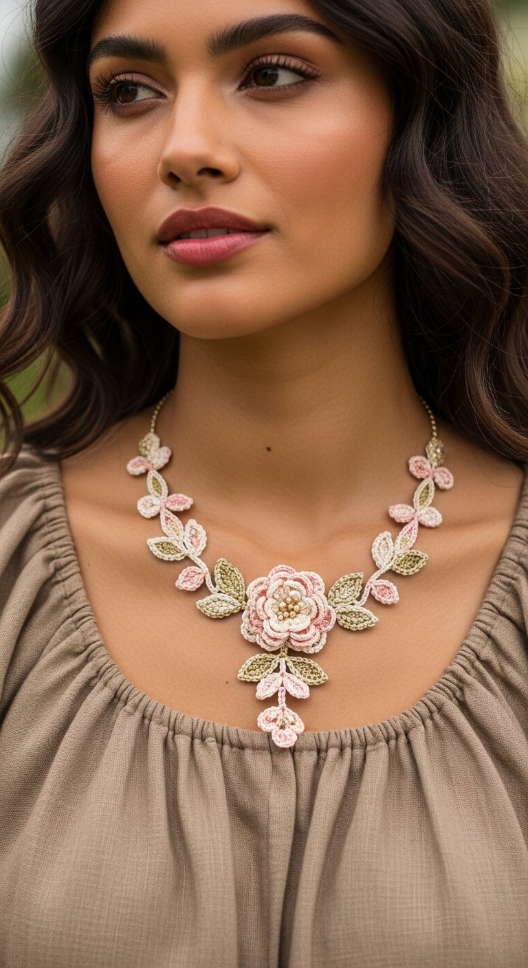 Crochet Blossom Elegance: Craft Your Own Floral Necklace Pattern