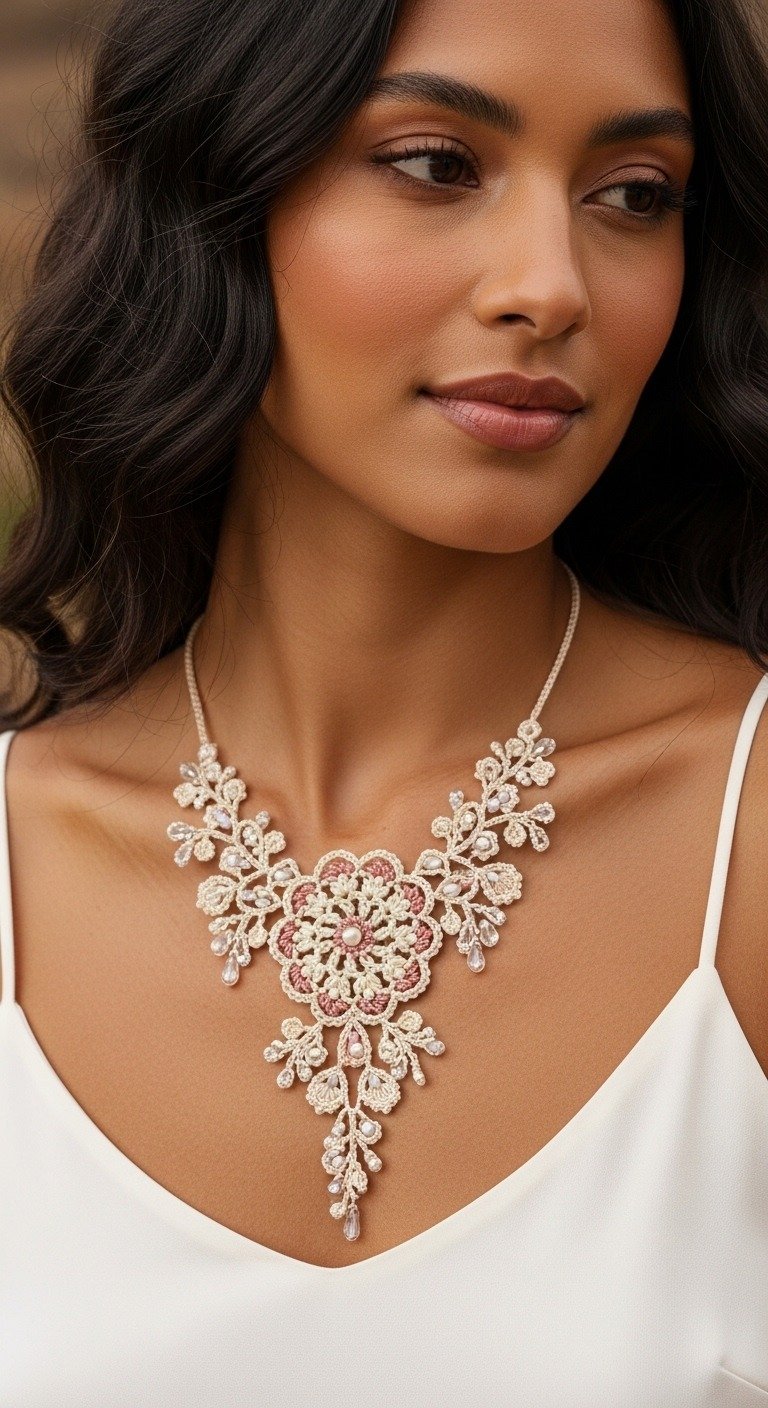 Elegant Bridal Bloom Crochet Lace Necklace Pattern