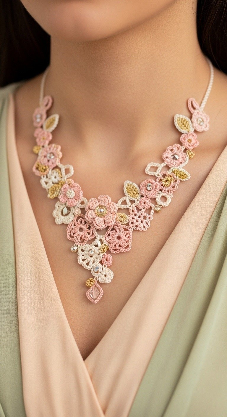 Elegant Crochet Floral Necklace: Craft Your Own Wearable Blossom Art
