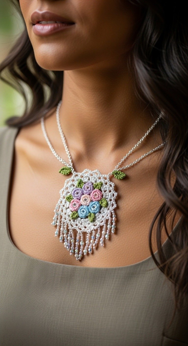 Elegant Crocheted Floral Medallion Necklace Pattern