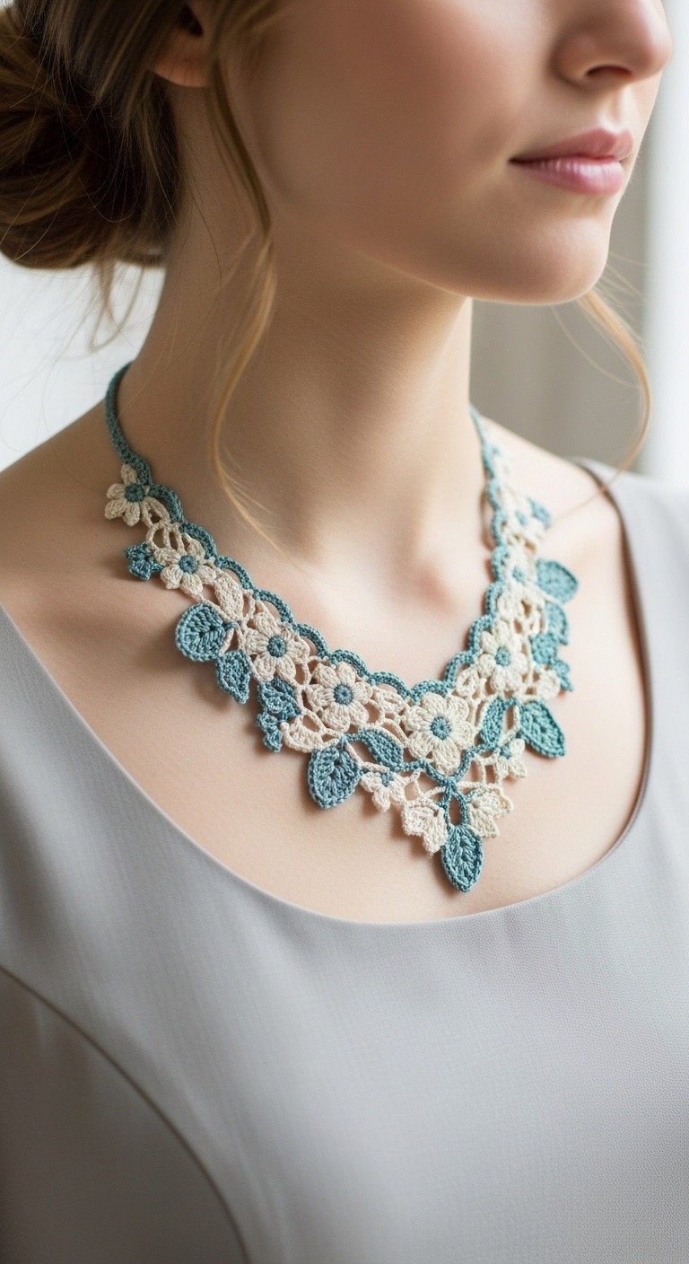 Elegant Crocheted Lace Floral Choker Necklace Pattern