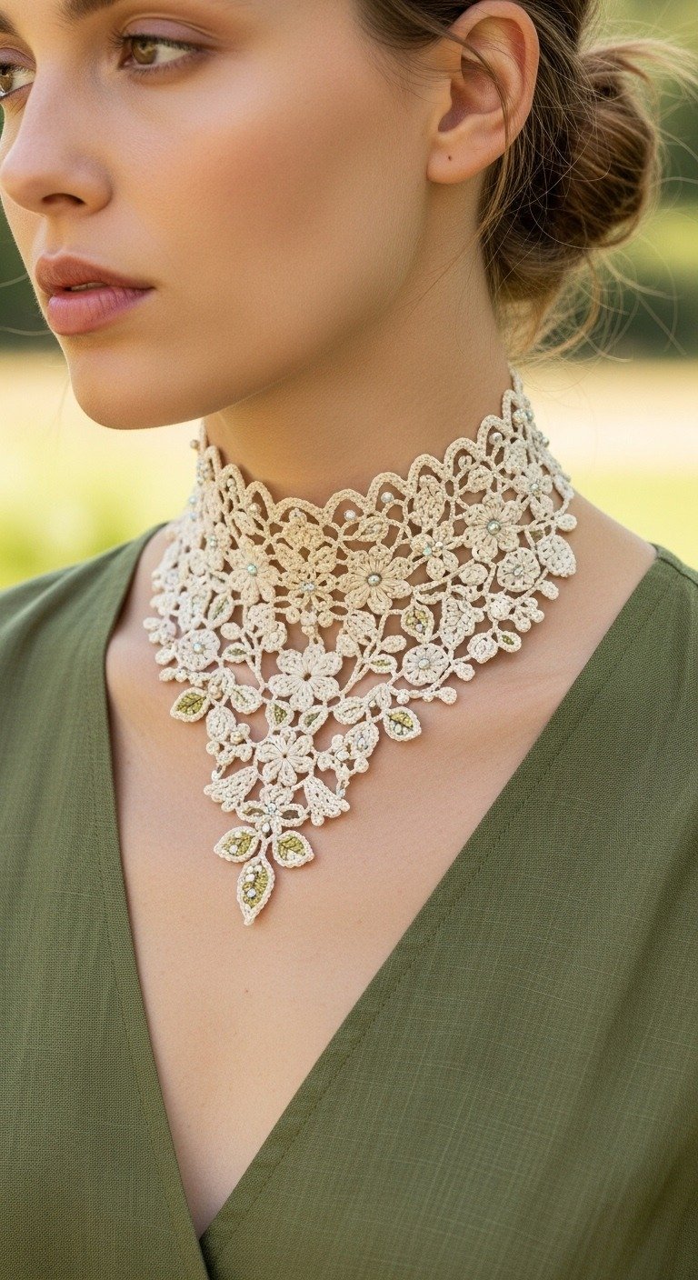 Elegant Floral Crochet Lace Choker Pattern: Craft Your Own Statement Necklace