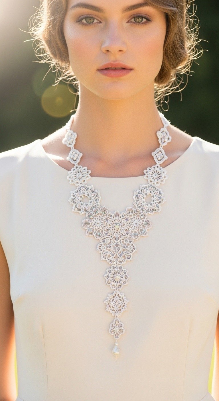 Elegant Micro Crochet Lace Bridal Necklace Pattern: Delicate Heirloom Style