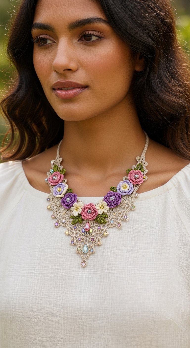 Elegant Victorian Floral Crochet Lace Necklace Pattern