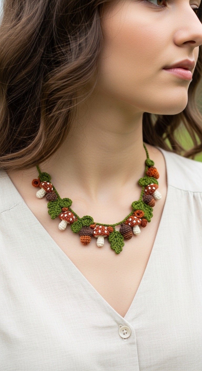 Enchanted Woodland Crochet Mushroom Acorn Necklace Pattern