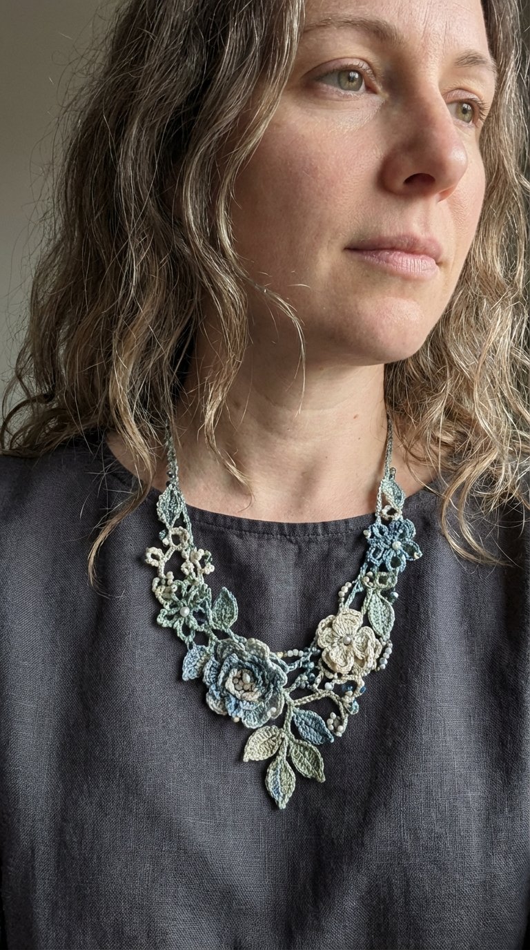 Ethereal Blooms: Craft Your Own Delicate Crochet Floral Necklace