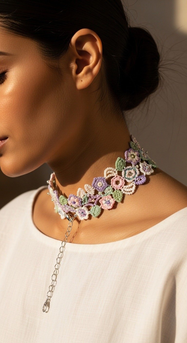 Spring Blossom Crochet Choker Necklace Pattern: A Delicate Floral Accessory