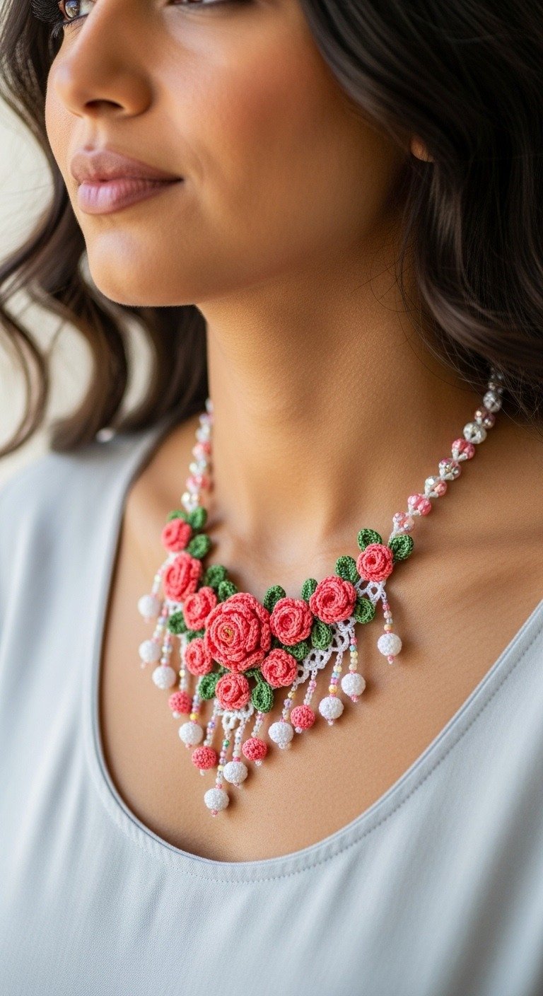 Bloom in Style: Delicate Crochet Rose Necklace Pattern for Elegant Handmade Jewelry