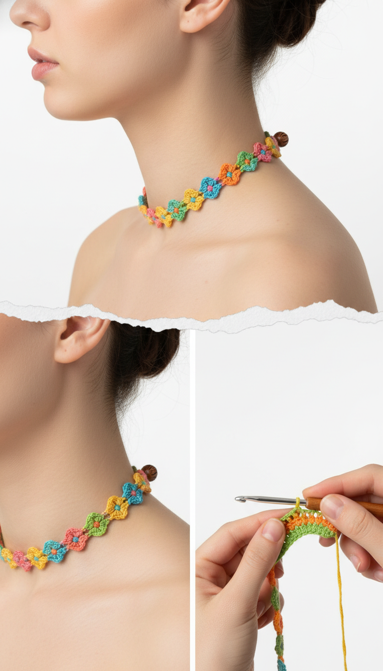 Bloom Your Style: Easy Crochet Flower Choker Necklace Pattern