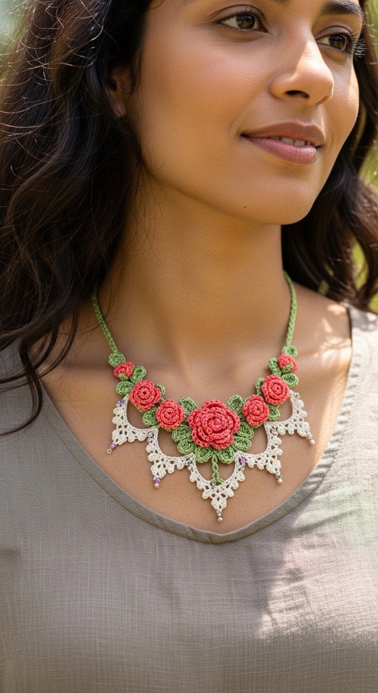 Blossom & Adorn: Crochet Your Own Elegant Rose Statement Necklace