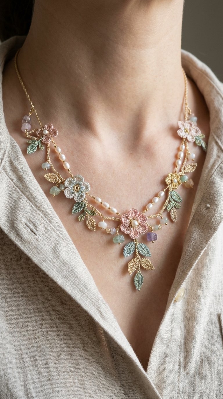 Blossom & Pearl: A Delicate Crochet Floral Necklace Pattern