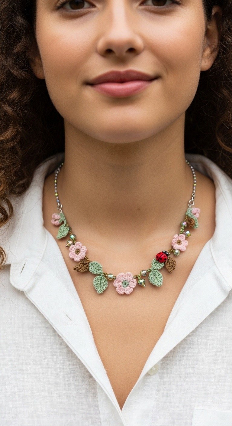 Crochet Spring Blossom & Ladybug Necklace Pattern
