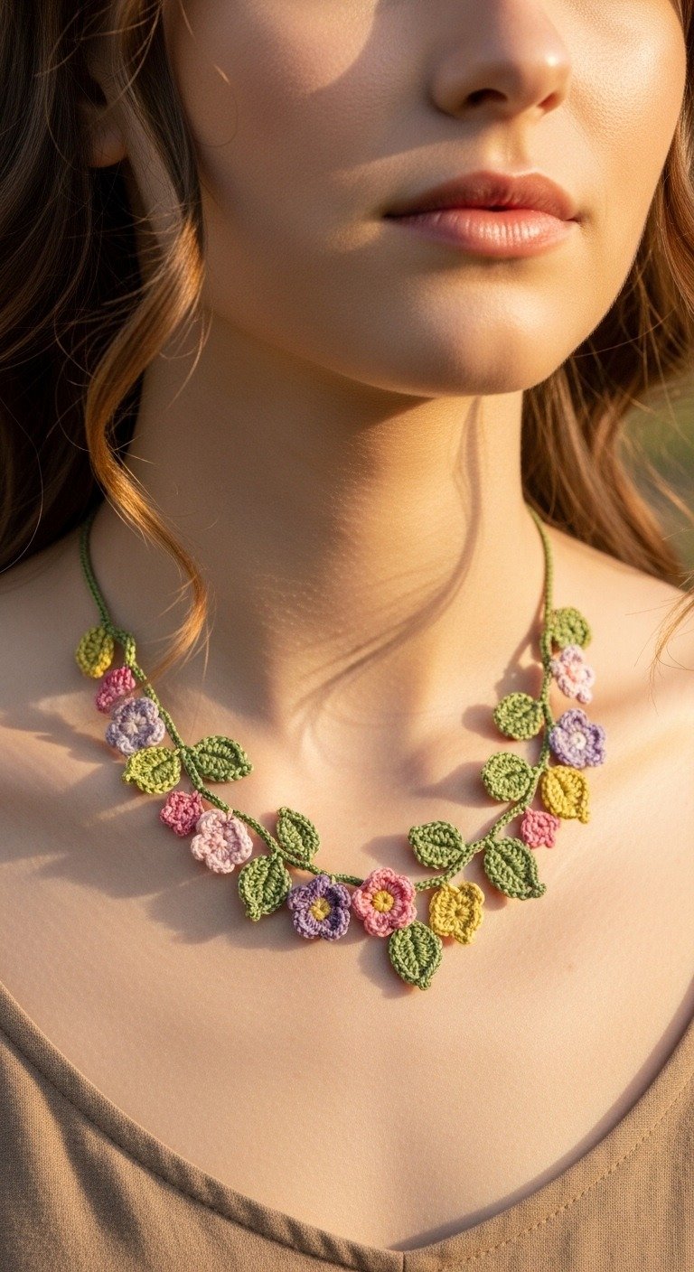 Delicate Crocheted Floral Garland Necklace Pattern